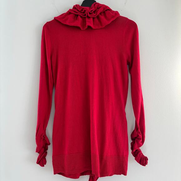 Madison Red Ruffle Cardigan Women Size Medium with Pockets - Picture 4 of 7
